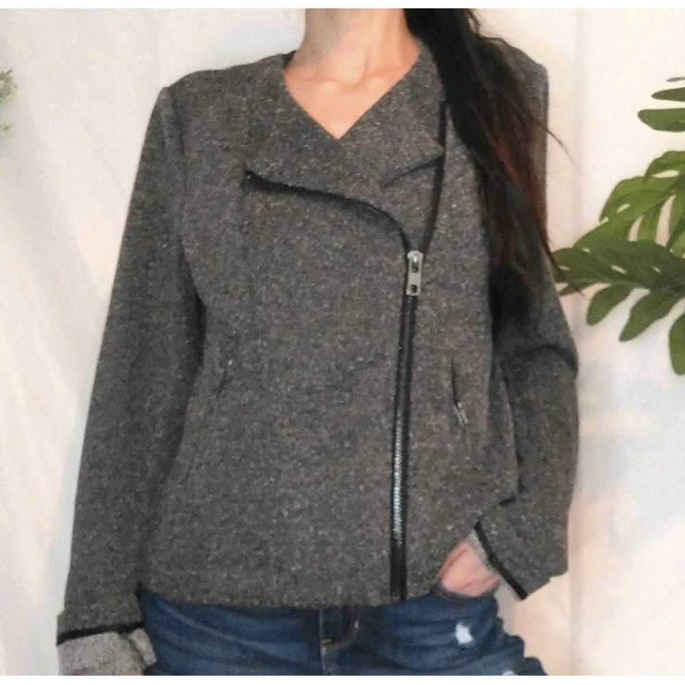 Catherine Malandrino Women's Ponte Knit Moto Jacket Sz M Gray Asymmetrical Zip